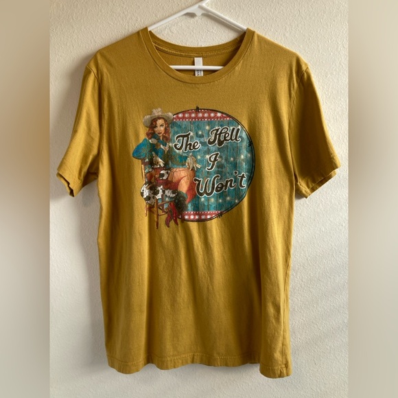 Bella Canvas Tops - Mustard Cowgirl Graphic Tee “The Hell I Won’t!” Western T-Shirt Size L